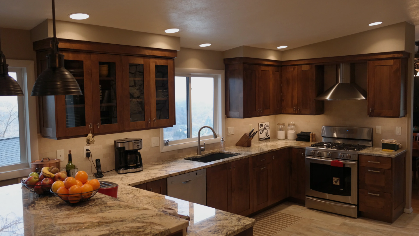 kitchen renovation with slick marble countertop and led lighting prescott az
